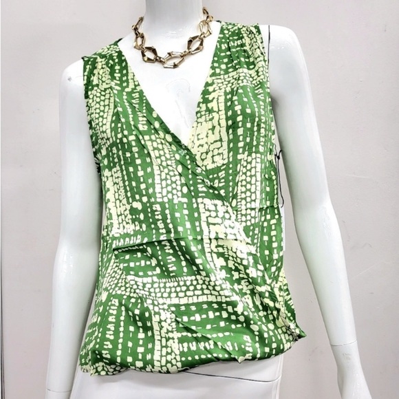 🔥NWT ANTHROPOLOGY VELVET by GRAHM & SPENCER “ZITA” BLOUSE in GREEN/CREAM - Picture 6 of 7